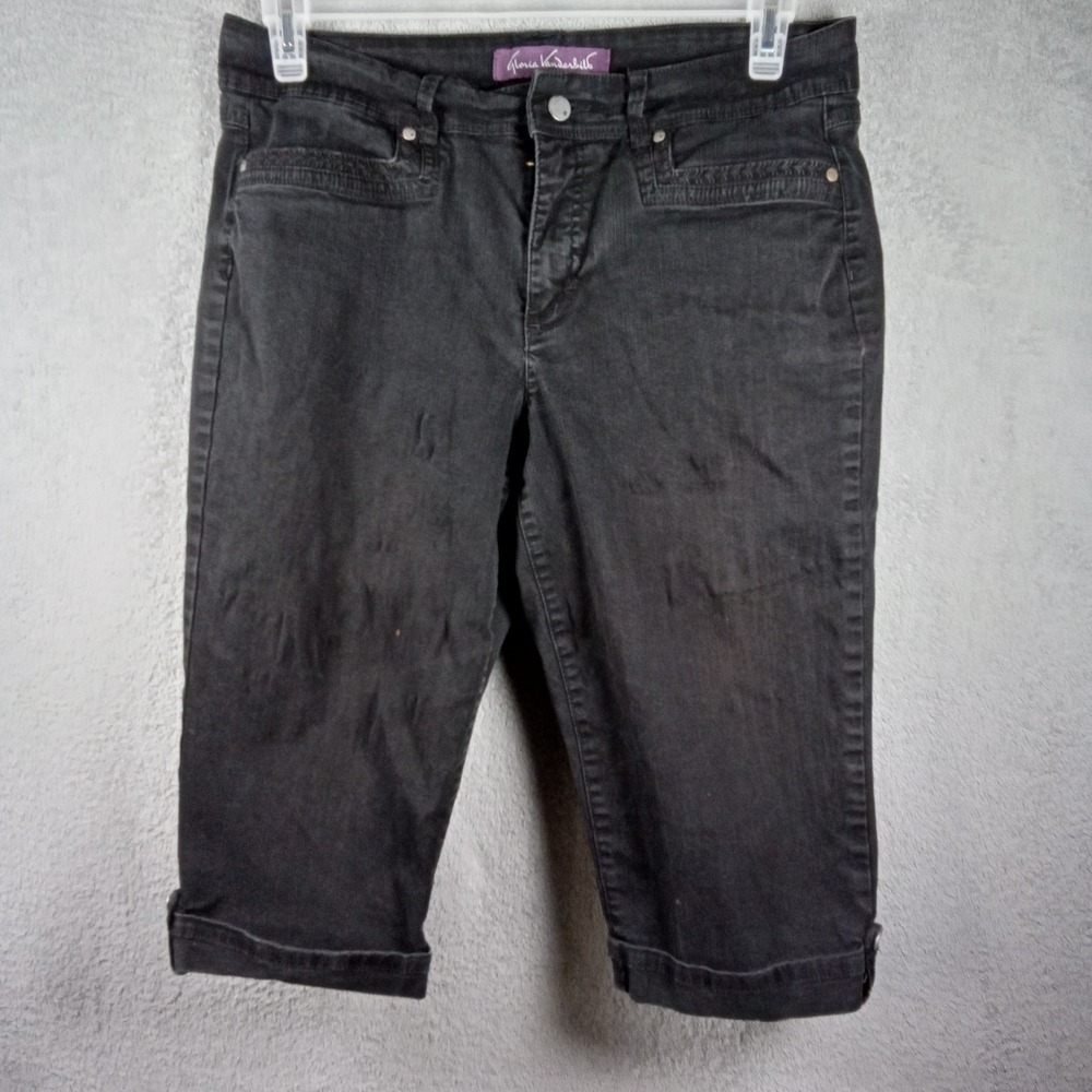 Gloria Vanderbilt Black Denim Capri Pants Cuffed Mid Rise‎ Size 10 Womens